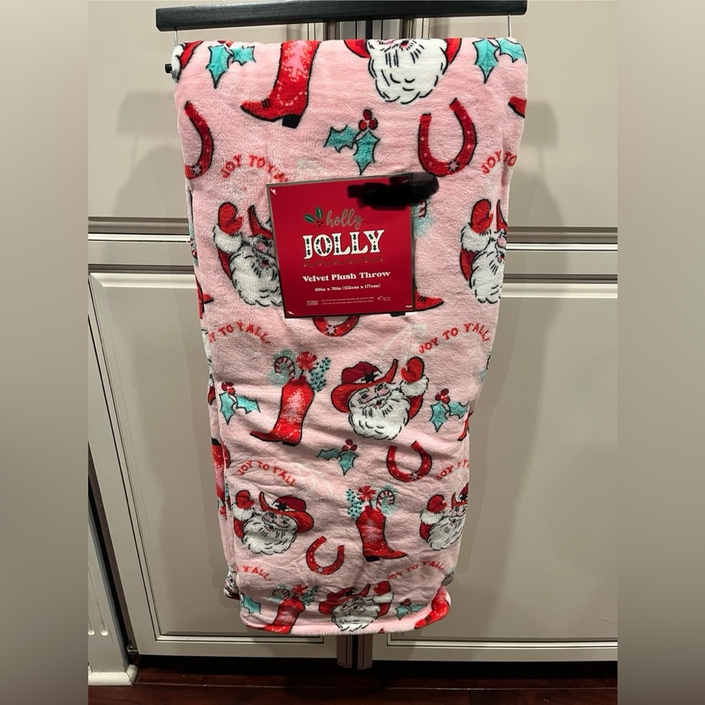 Holly Jolly Velvet Christmas Plush Throw Blanket Cowboy boots and Hat,Horseshoe
